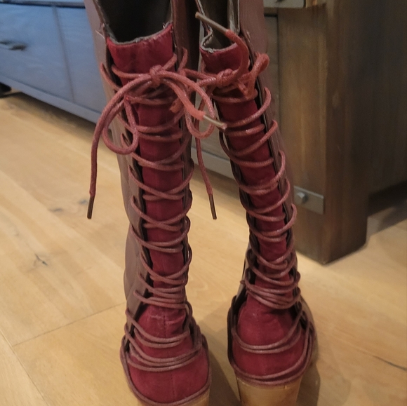 Bucco RIMALINE knee high Boots Lace up back burgundy maroon*Excellent! - Picture 6 of 14